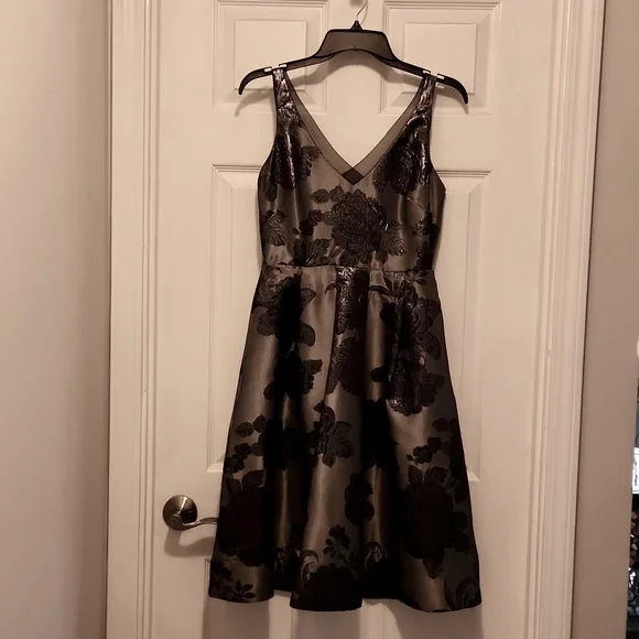 White House Black Market | Dresses | Whbm Metallic Jacquard Blue Gray Fit  And Flare Dress | Poshmark